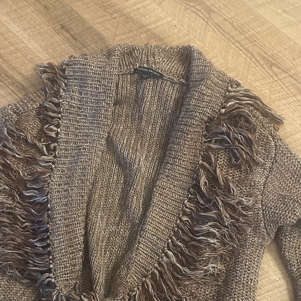 Boston Proper Tan Fringe Cardigan Size L/Xl.